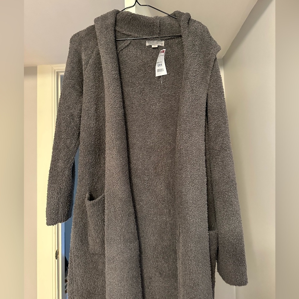 Barefoot Dreams CozyChic Green/Gray Cardigan with hood